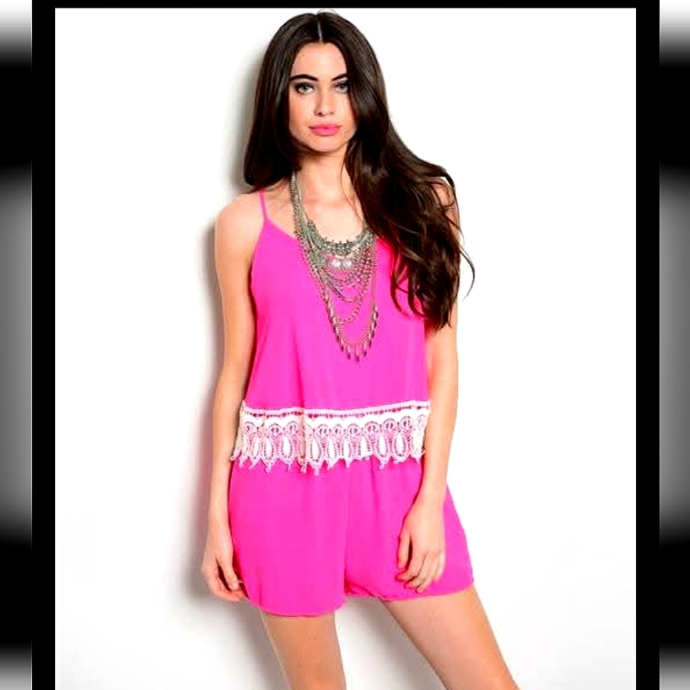 Like New LTX Boutique Pink Lace Romper